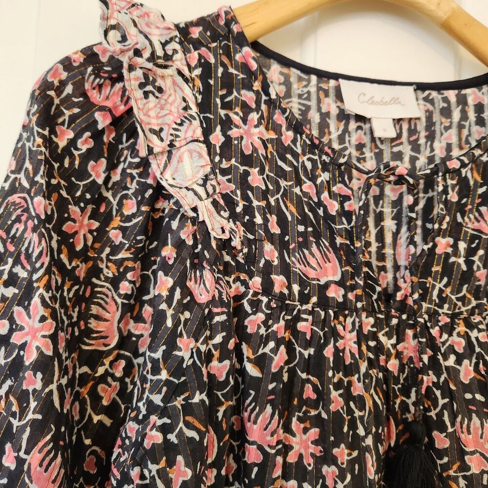 Cleobella Brynlee Floral Ruffle Long Sleeve Blouse Top Tassels Cottagecore Cute - Picture 4 of 11